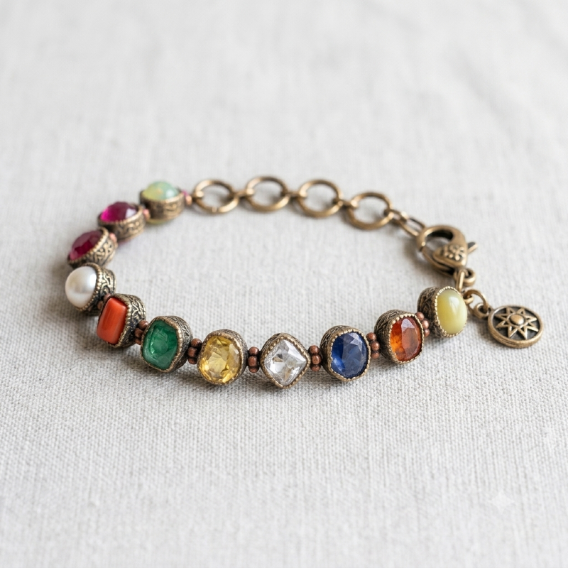 Shastra Siddhi Sacred Navaratna Panchaloha Bracelet – Certified Natural Gemstones