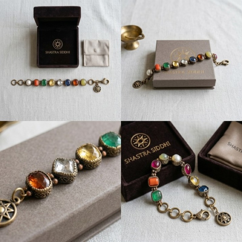 Shastra Siddhi Sacred Navaratna Panchaloha Bracelet – Certified Natural Gemstones