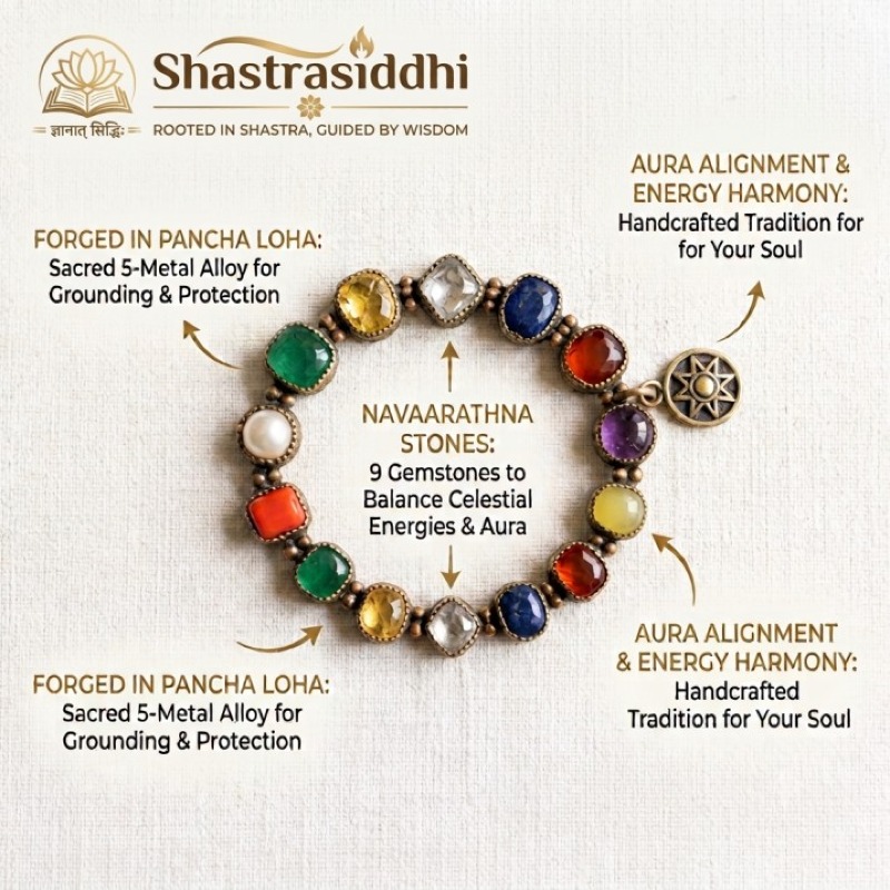Shastra Siddhi Sacred Navaratna Panchaloha Bracelet – Certified Natural Gemstones