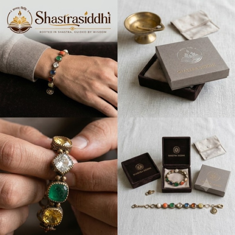 Shastra Siddhi Sacred Navaratna Panchaloha Bracelet – Certified Natural Gemstones