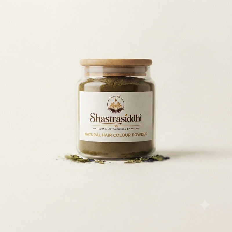 Shastra Siddhi Natural Hair Colour - Activated Charcoal, Pure Gomaya (Cow Dung), Chandan (Sandalwood), Black Mehndi Leaves, Onion Oil and Natural Aloe Vera 