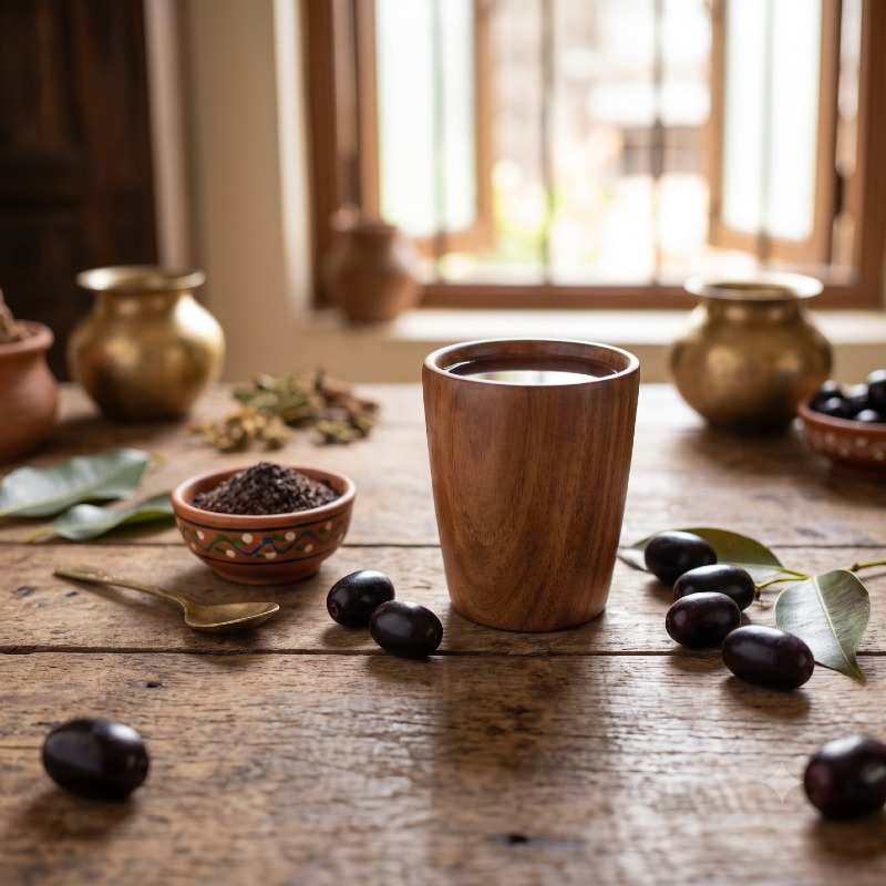 Shastra Siddhi Wooden Herbal Jamun Glass for Diabetes Control - 180ml